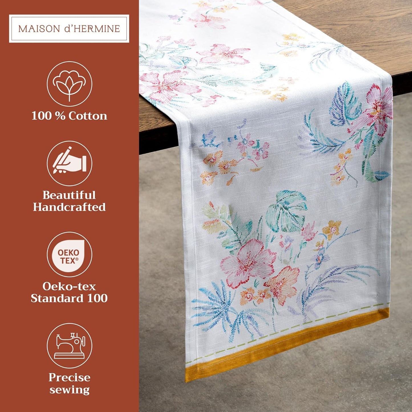 Maison d' Hermine Table Runner 100% Cotton Single Layer Table Runners 72 inches Long Decorative for Home Kitchen Dining Party Wedding Bridal Shower Spring Summer (Paradise Island, 14.50" x 72")