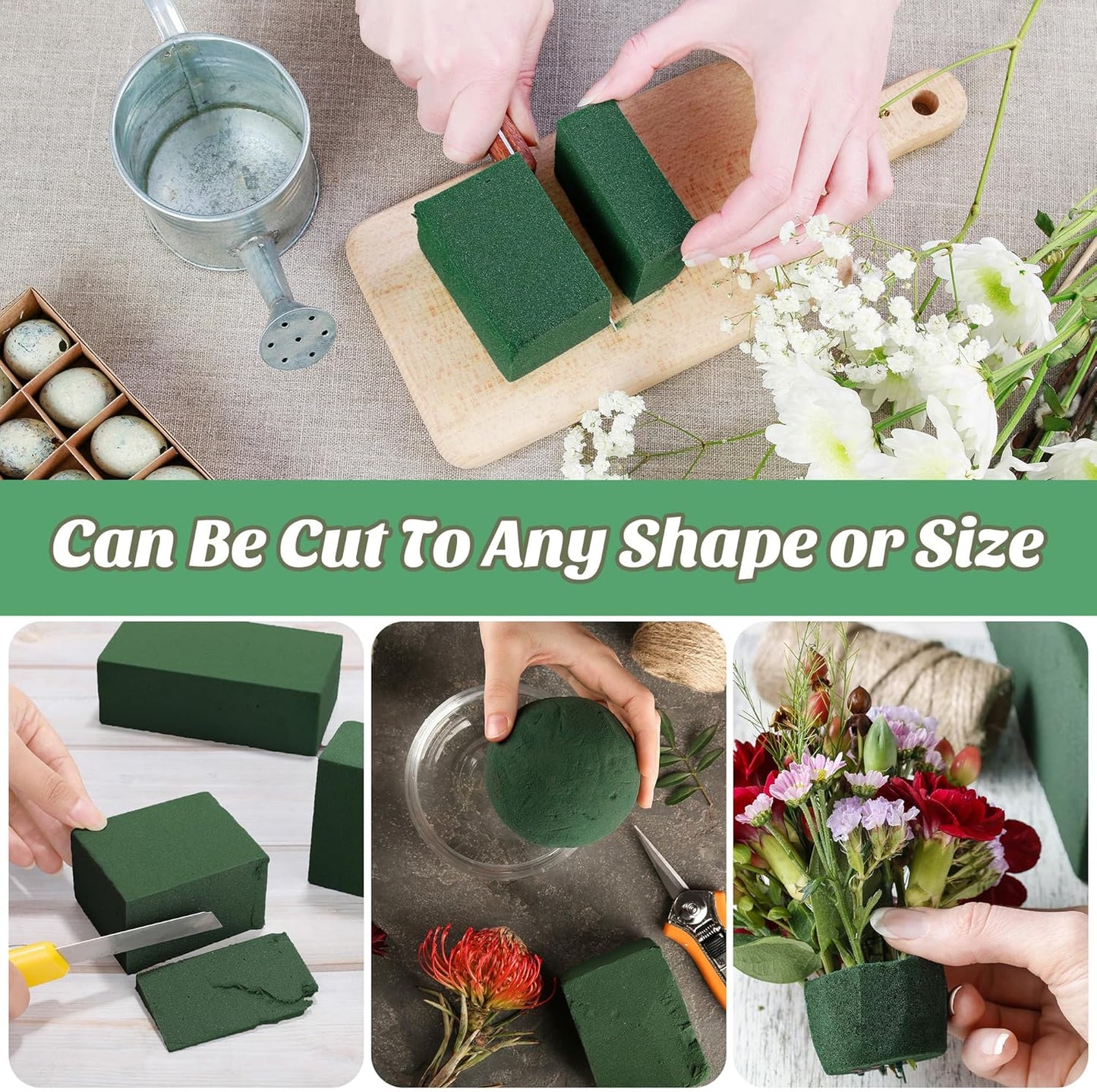 Aneco 24 Pieces Floral Foam Blocks with 6 Rolls Floral Tape 5.5''L x 3.1''W x 1.8''H Green Square Flower Foams Flower Arrangements Supplies for Dry & Wet Flower Wedding Home Decor and DIY Crafts