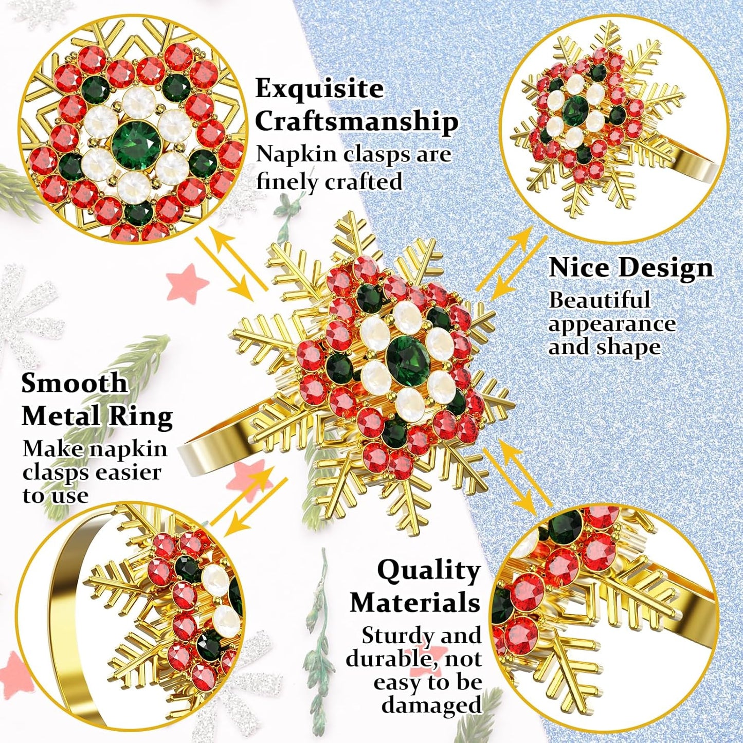 Halatool Set of 8 Christmas Napkin Rings Colorful Snowflake Napkin Holder for Christmas Thanksgiving Holiday Party Table Decoration