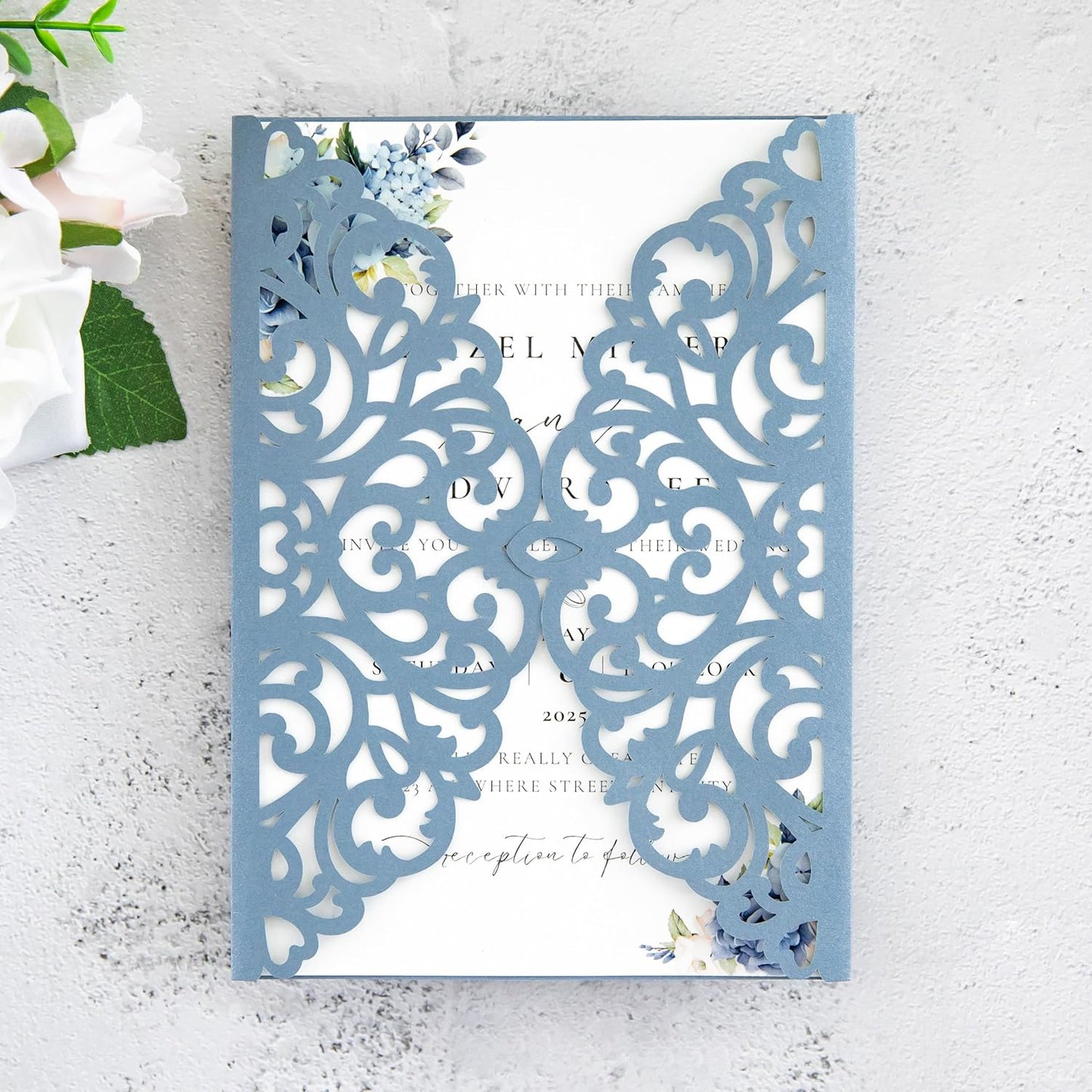 20Pcs Dusty Blue Laser Cut Invitation Cards With Blank Inner Sheets for Wedding Cards Bridal Shower Engagement Quinceanera Invitation (No Envelopes)