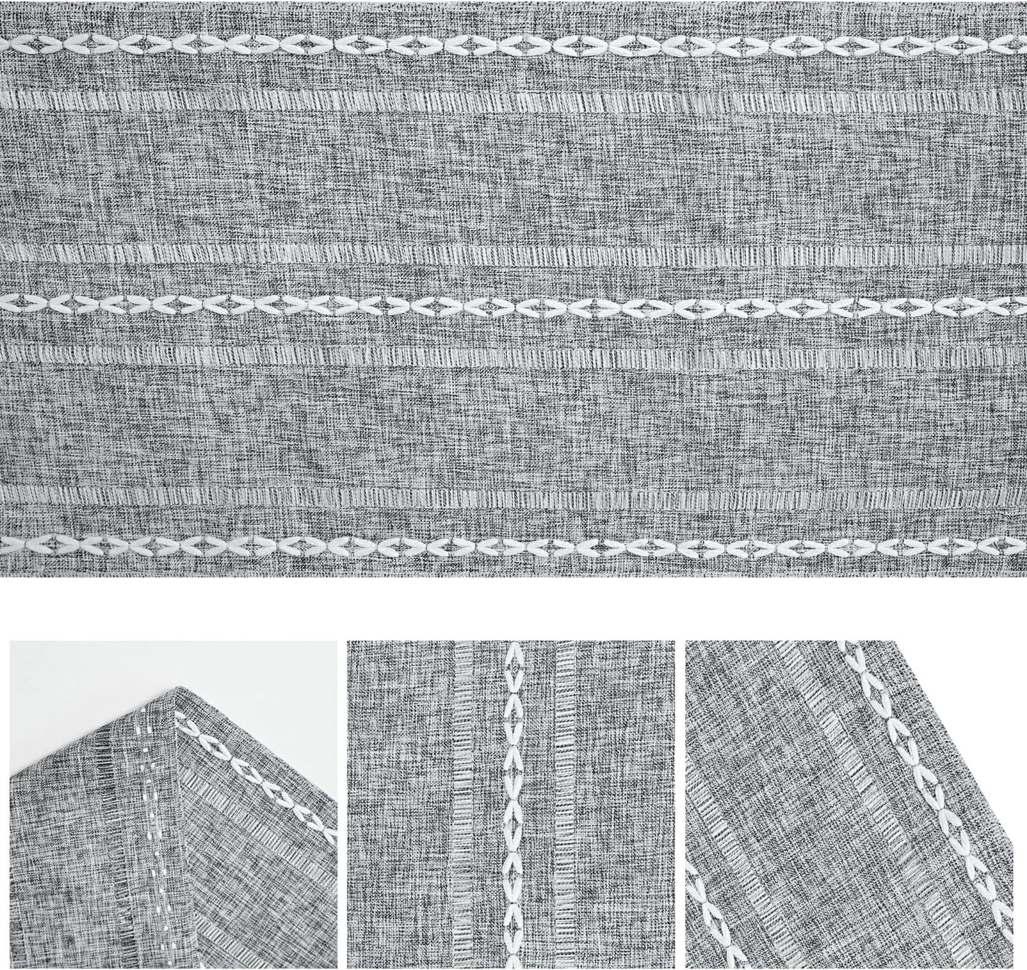 Artoid Mode Dark Grey Rustic Cotton Linen Table Runner, Seasonal Embroidered Hollow Kitchen Dining Table Decoration for Home Party Decor 13x36 Inch