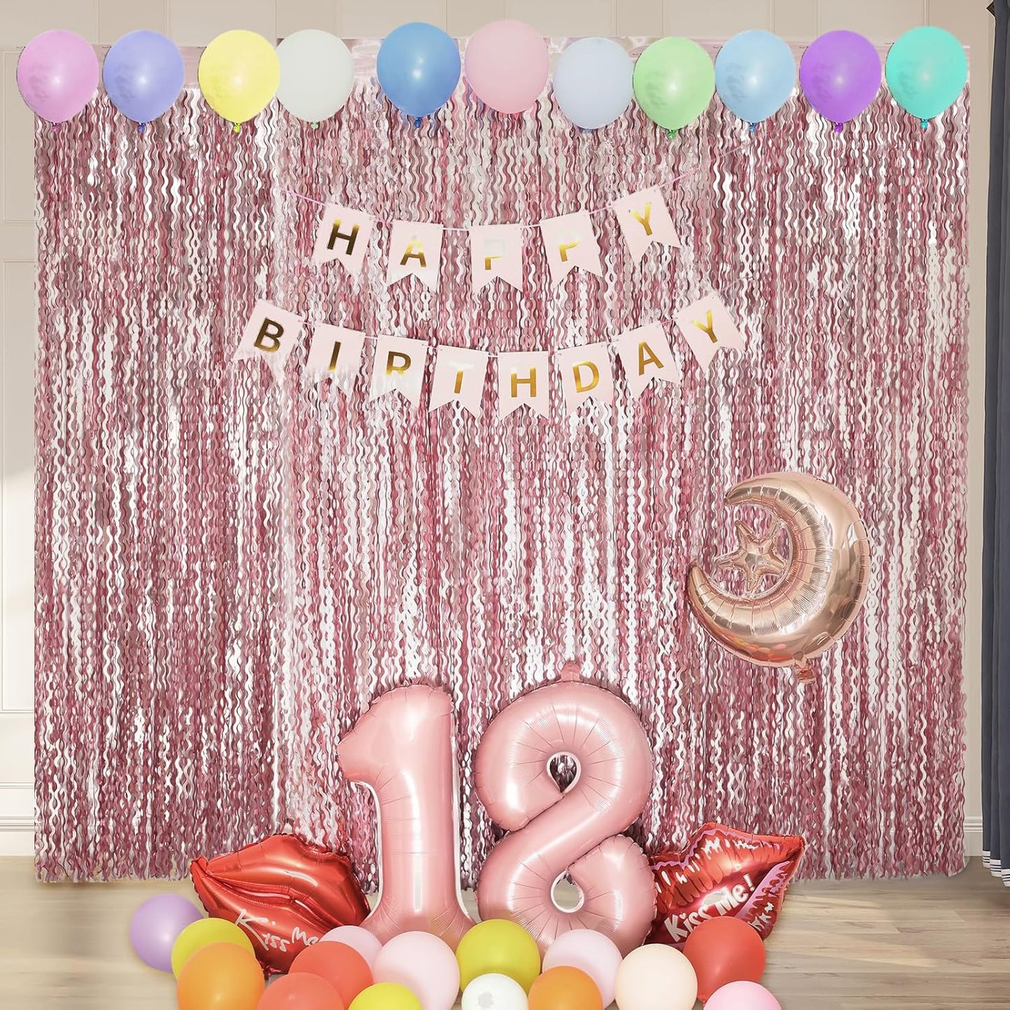 4 Pack 3.3x6.6ft Pink Tinsel Curtain Party Backdrop - Wavy Foil Fringe Curtain Party Streamers for Girl Princess Bachelorette Disco Party Decorations