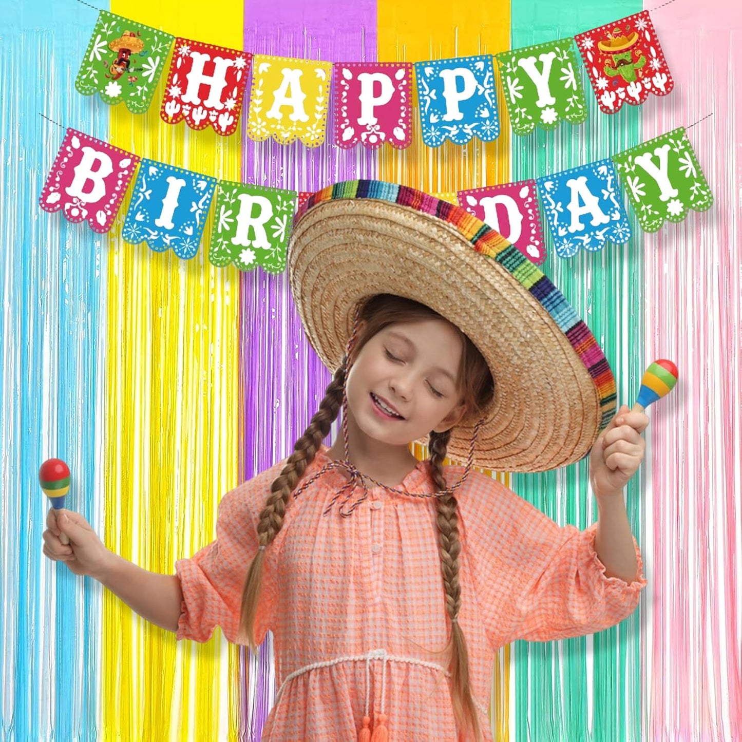 BRAVESHINE Tinsel Foil Fringe Curtains - 2Pcs 3.2x8.2ft Pastel Colourful Photo Backdrop for Sweet Birthdays Easter Bunny Bridal Shower Fairy Kids Candy Donut Party Decorations