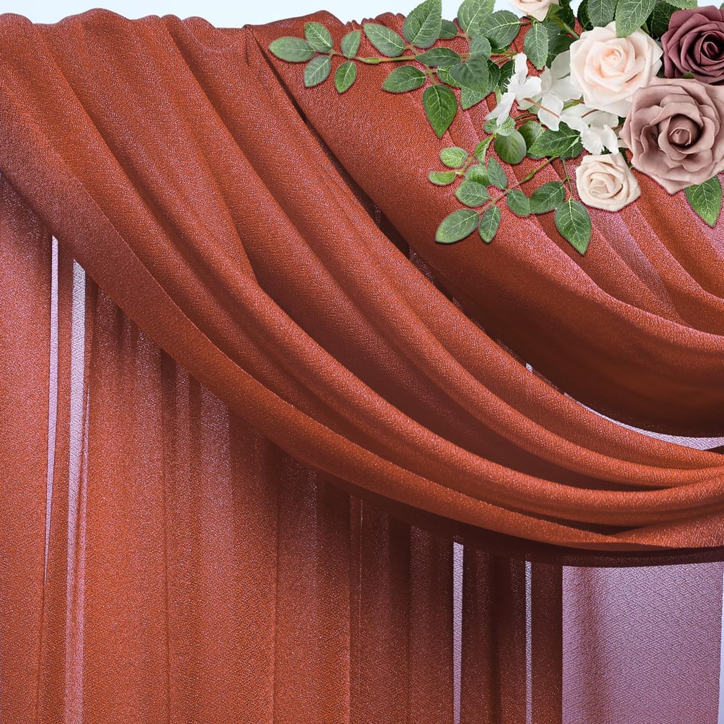 Wedding Arch Draping Fabric 1 Panel 28.7" x 20FT Terracotta Sheer Chiffon Backdrop Drapes for Wedding Ceremony Birthday Party Bridal Shower Outdoor Decoration