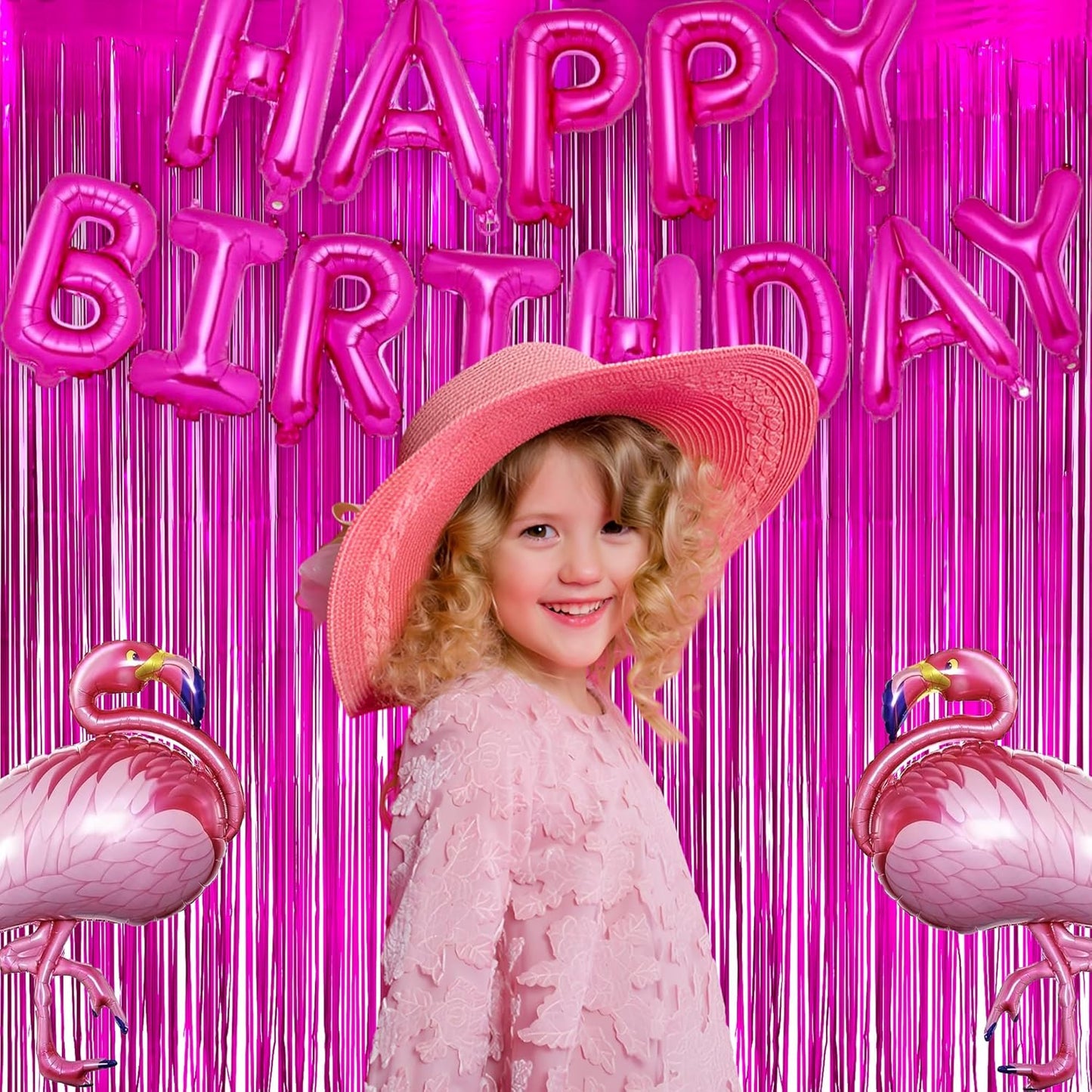 Hot Pink Party Streamers Backdrop - GREATRIL Shiny Fuchsia Tinsel Foil Fringe Curtain for Birthdays/Flamingo/Bachelorette/Galentine/Breast Cancer Awareness Decorations - 3.2ft X 8.2ft - 2 Packs