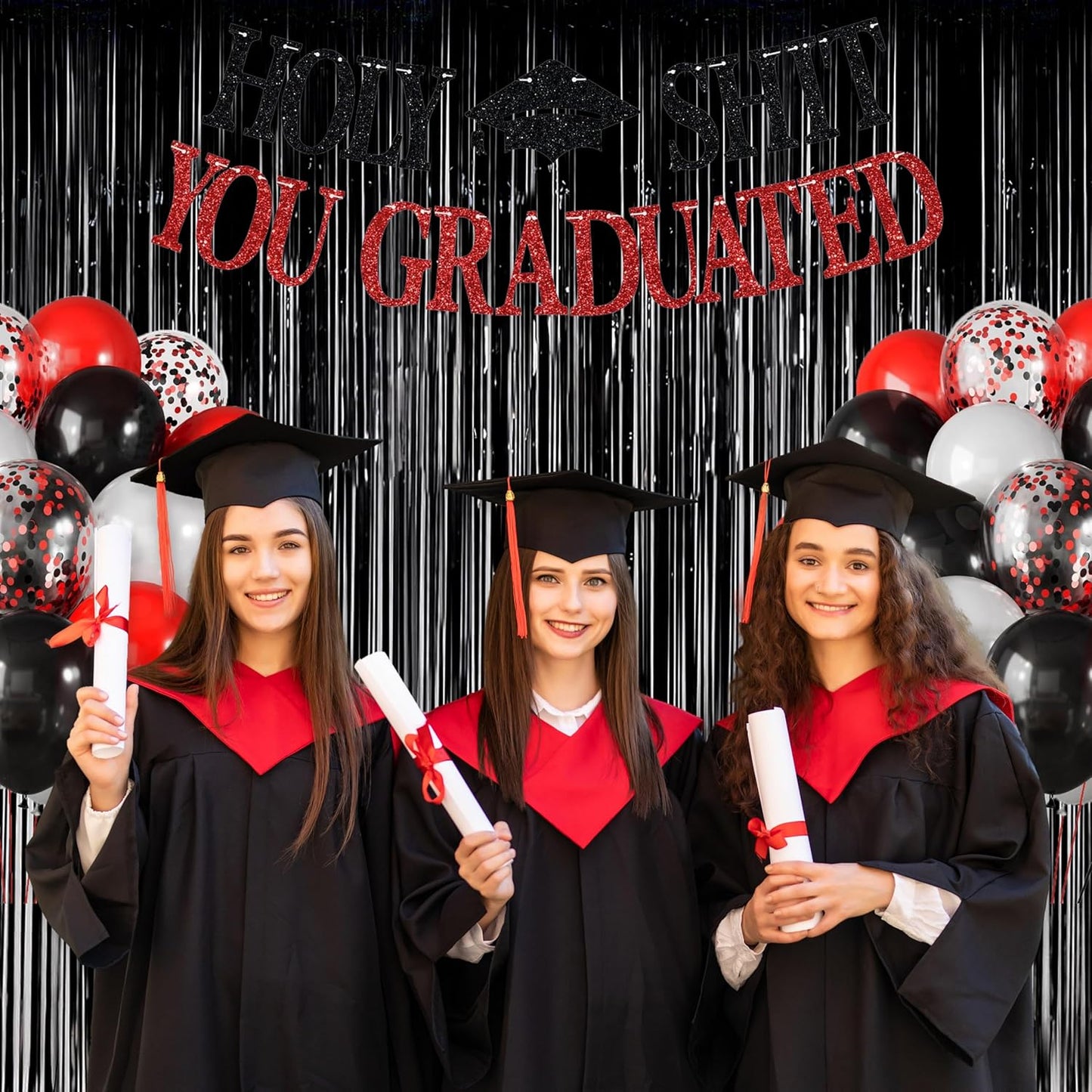 Melsan 2 Pack 3.2 ft x 8.2 ft Tinsel Foil Fringe Curtains Backdrop, Sparkle Metallic Foil Curtains for Halloween Graduation Retirement New Years Party Photo Booth Props Decoration (Black)