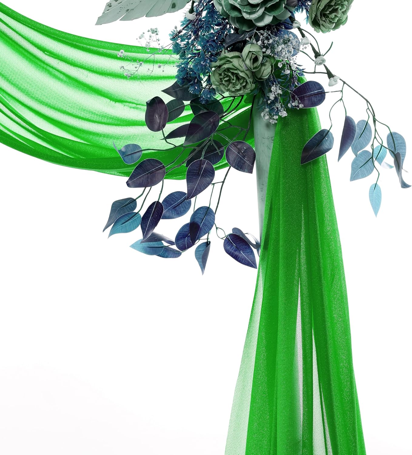 VDS Pack of 2 Panel (30 Inch X 40 Feet) Wedding Arch Draping Fabric Sheer Chiffon Fabric Drapery for Wedding Ceremony Reception Swag Backdrop Canopy Chuppah ARBO Altars Decoration (Green)