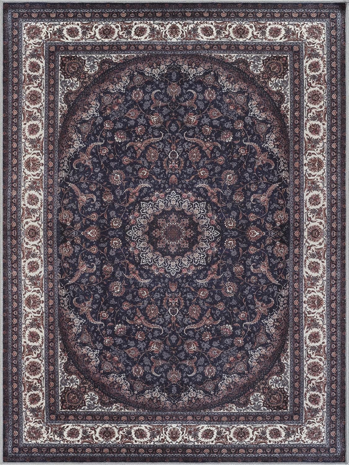 Bloom Rugs Washable Non-Slip 9' x 12' Rug - Navy Traditional Medallion Area Rug for Living Room, Bedroom, Dining Room, and Kitchen - Exact Size: 9' x 12'