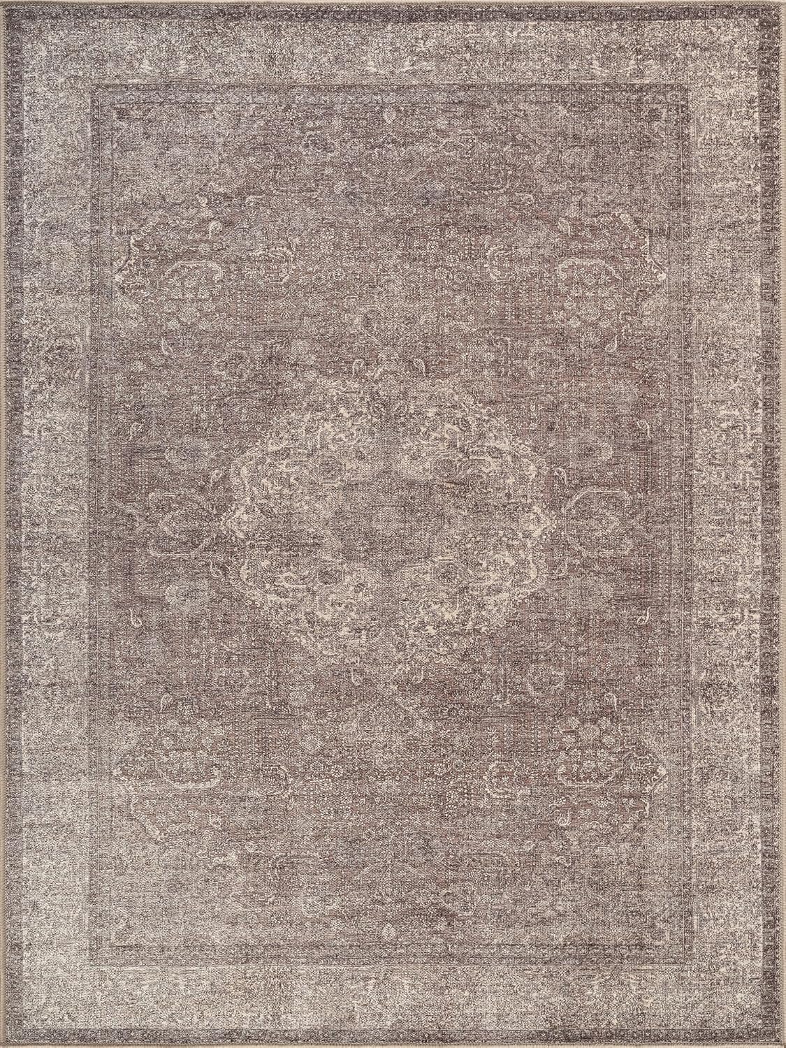 Bloom Rugs Washable Non-Slip 4' x 6' Rug - Taupe/Beige Traditional Medallion Area Rug for Living Room, Bedroom, Dining Room, and Kitchen - Exact Size: 4' x 6'