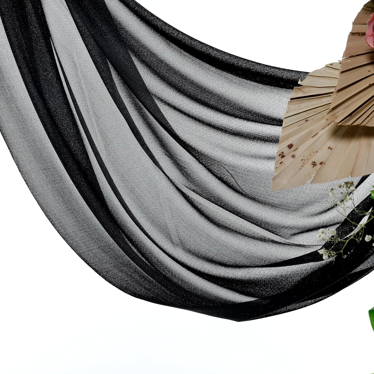 VDS Pack of 1 Panel (30 Inch X 20 Feet) Wedding Arch Draping Fabric Sheer Chiffon Fabric Drapery for Wedding Ceremony Reception Swag Backdrop Canopy Chuppah ARBO Altars Decoration (Black)
