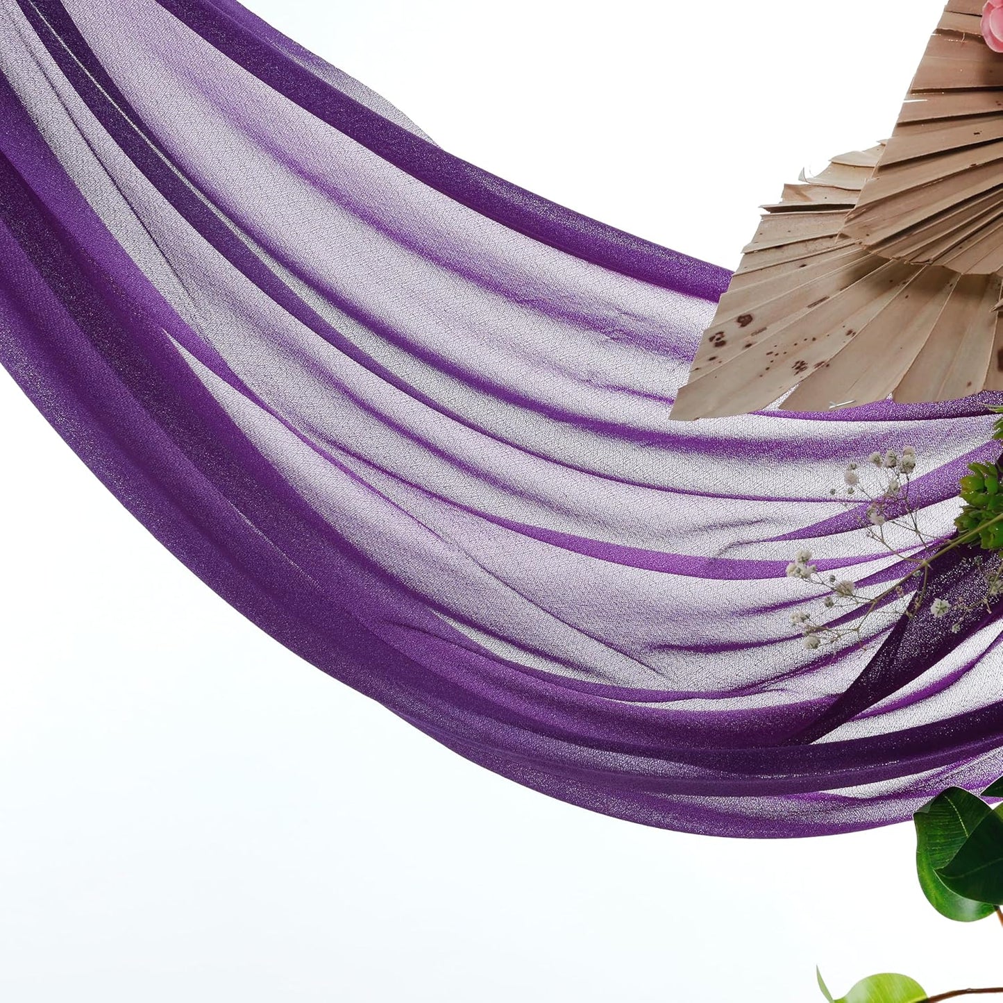VDS Pack of 2 Panel (30 Inch X 50 Feet) Wedding Arch Draping Fabric Sheer Chiffon Fabric Drapery for Wedding Ceremony Reception Swag Backdrop Canopy Chuppah ARBO Altars Decoration (Purple)