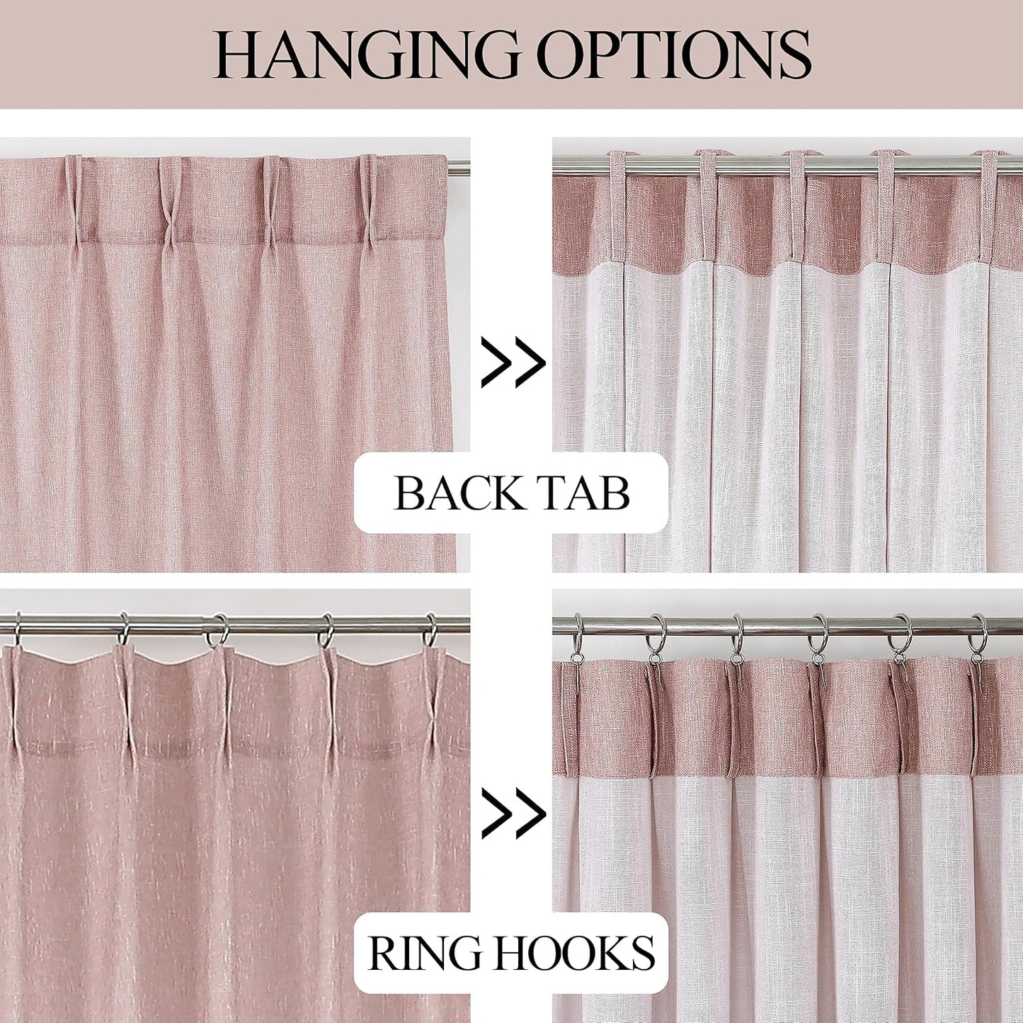 Vision Home Pink Pinch Pleated Semi Sheer Curtains for Girls Bedroom Living Room Textured Light Filtering Window Curtains 102 inch Rayon Blended Pinch Pleat Pink Drapes with Hooks 2 Panels 40"Wx102"L