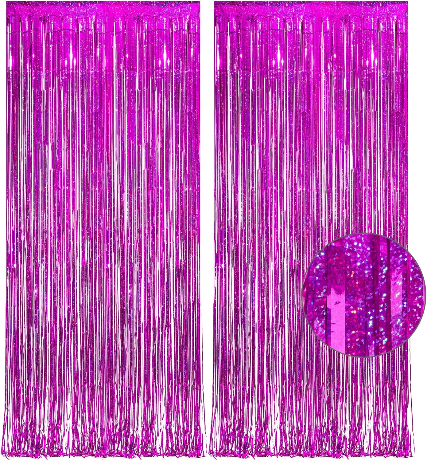 Magenta Tinsel Curtain Party Backdrop - GREATRIL Foil Fringe Curtain Photo Booth Streamers for Bachelorette Party Engagement Bridal Shower 2 PCS