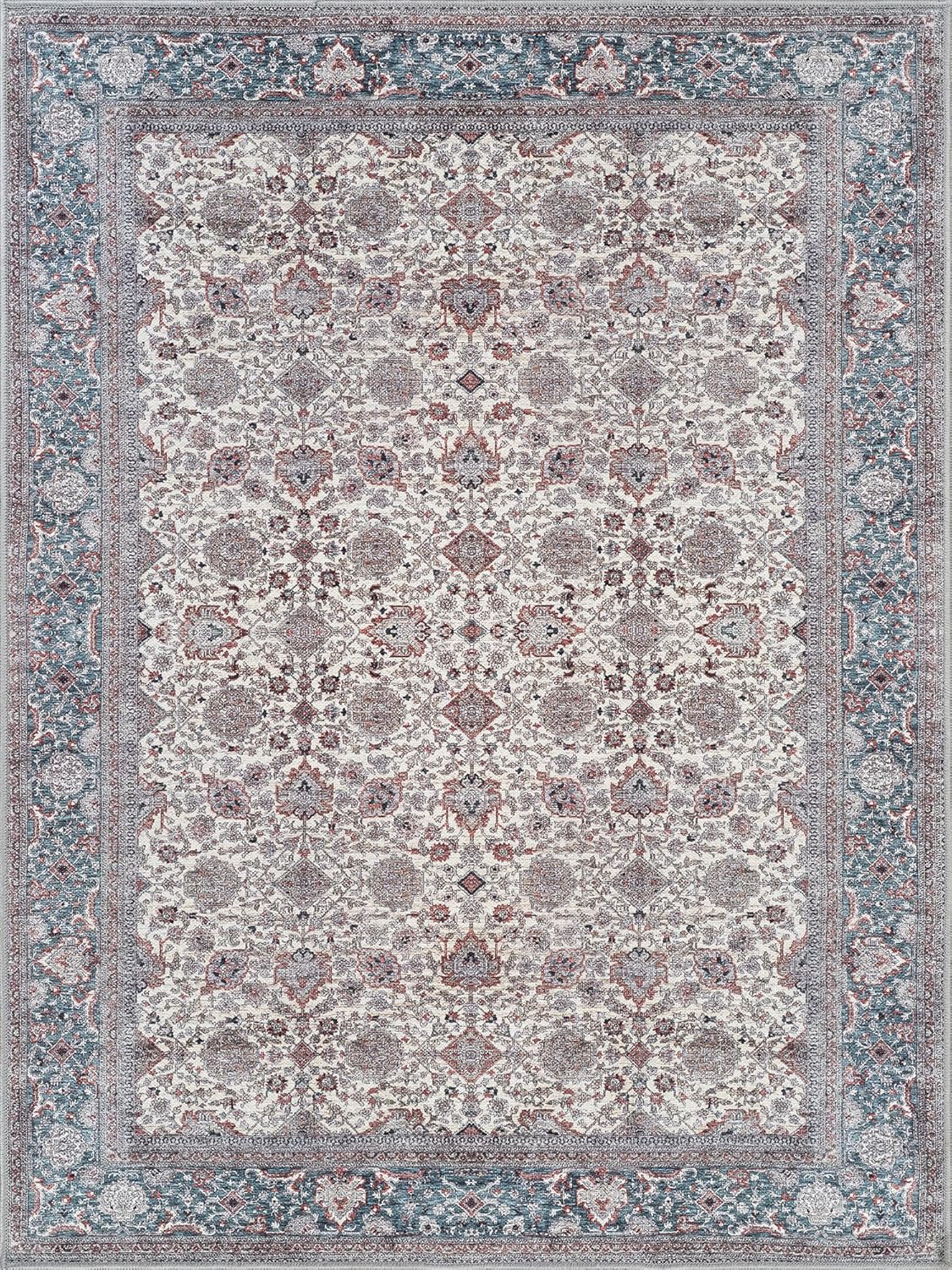 Bloom Rugs Washable Non-Slip 5' x 7' Rug - Teal/Blue/Beige Traditional Oriental Area Rug for Living Room, Bedroom, Dining Room, and Kitchen - Exact Size: 5' x 7'