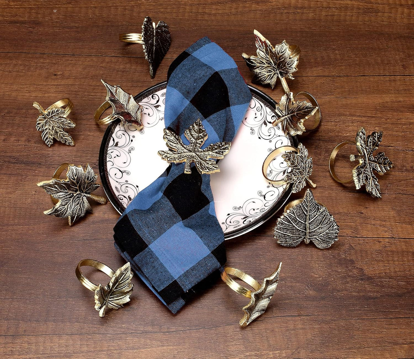 6-Piece Metal Napkin Rings - Antique Gold Harvest Leaf Napkin Rings - Decorative Table Accents for Holiday Party, Dinner, Family Gatherings, Table Décor Weddings & Everyday Use - ALPHA Living HOME