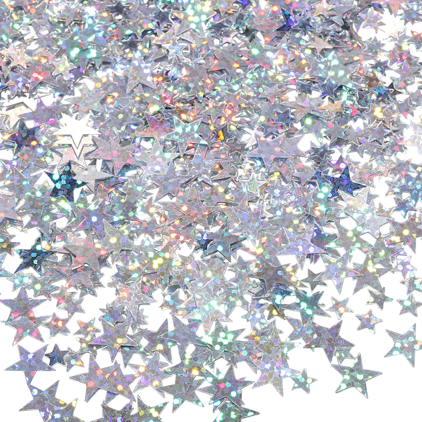 Hestya 60g Star Confetti Glitter Table Confetti Metallic Foil Stars for Party Wedding Festival Decorations(Glitter Silver,10mm and 6mm)