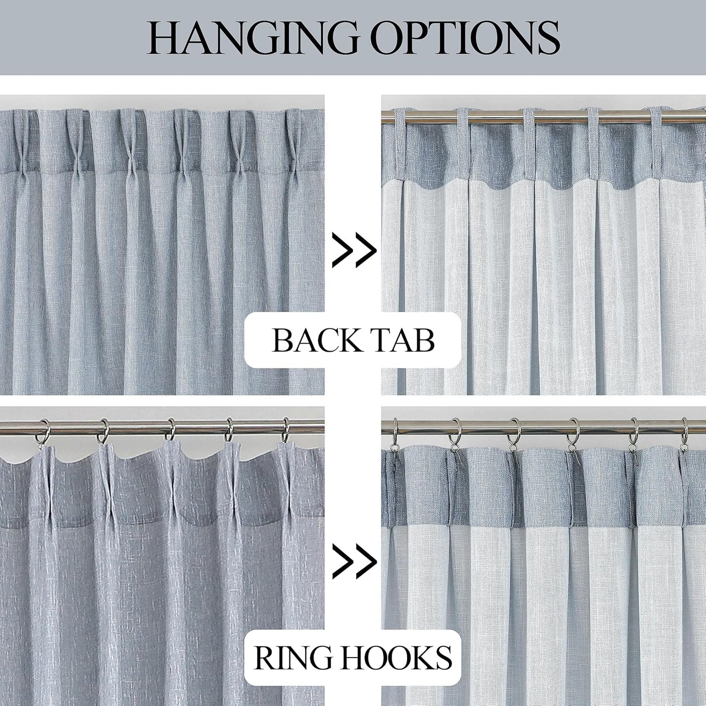 Vision Home Blue Pinch Pleated Semi Sheer Curtains Textured Light Filtering Window Curtains 112 inch for Living Room Bedroom Rayon Blend Chambray Blue Pinch Pleat Drapes with Hooks 2 Panels 40"Wx112"L