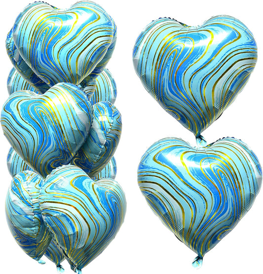 Jonhamwelbor 20Pcs 18 inch Marble Blue Foil Mylar Heart Shape Balloons Decorations Valentines Birthday Wedding Baby Shower Party (Marble Blue)